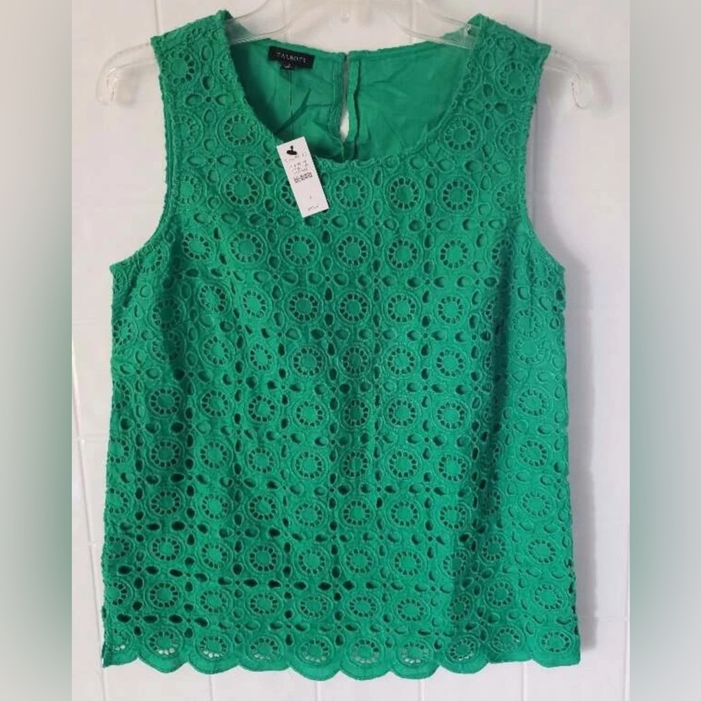 NWT Talbots Green Eyelet Sleeveless Top $89.50 Hidden Zippered Side